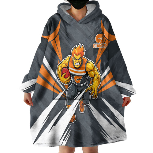 Greater Western Sydney Giants Australian Football Wearable Blanket Hoodie Powerful Muscle Mascot With Geometric Sunburst Motion Art