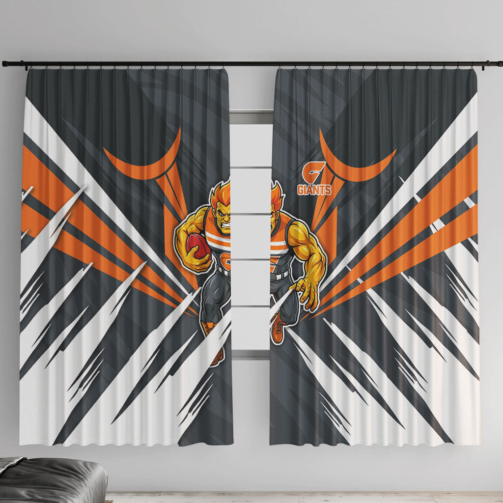 Greater Western Sydney Giants Australian Football Window Curtain Powerful Muscle Mascot With Geometric Sunburst Motion Art