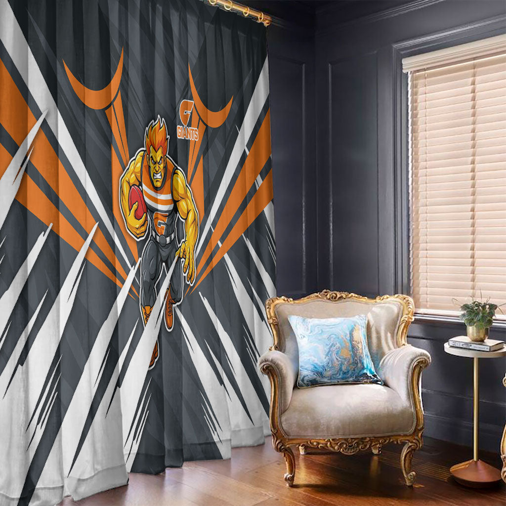 Greater Western Sydney Giants Australian Football Window Curtain Powerful Muscle Mascot With Geometric Sunburst Motion Art