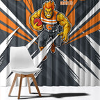 Greater Western Sydney Giants Australian Football Window Curtain Powerful Muscle Mascot With Geometric Sunburst Motion Art