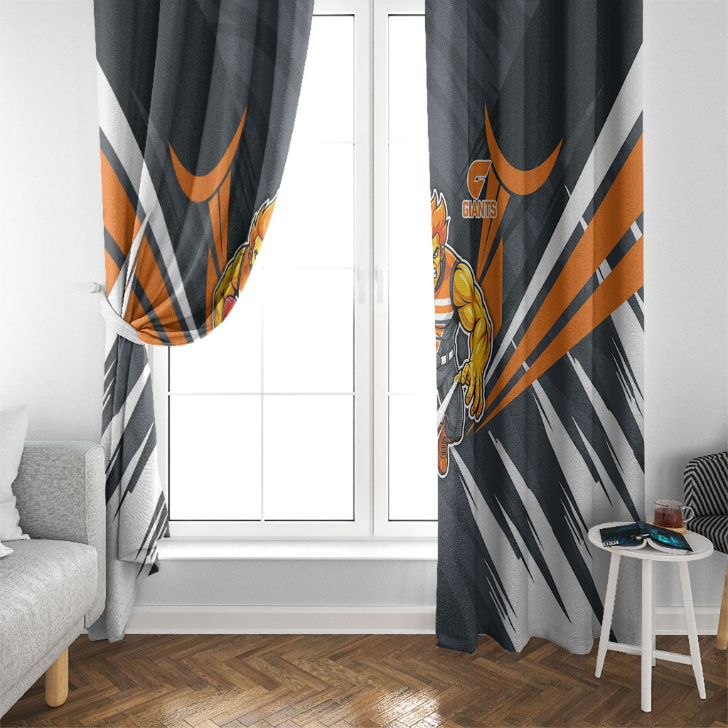 Greater Western Sydney Giants Australian Football Window Curtain Powerful Muscle Mascot With Geometric Sunburst Motion Art