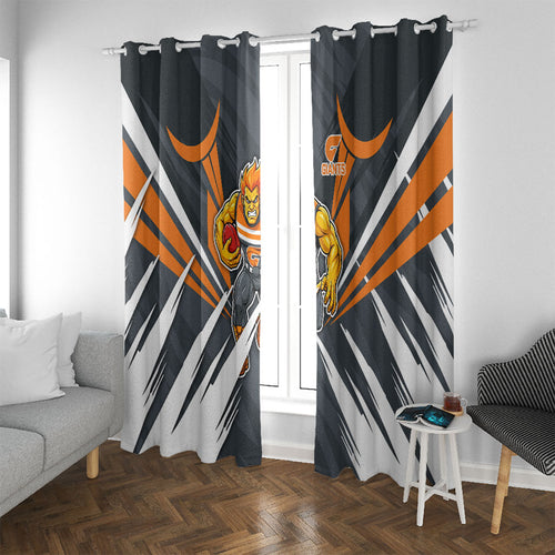 Greater Western Sydney Giants Australian Football Window Curtain Powerful Muscle Mascot With Geometric Sunburst Motion Art