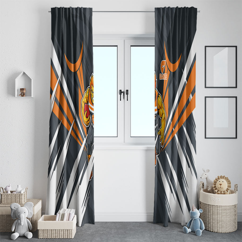 Greater Western Sydney Giants Australian Football Window Curtain Powerful Muscle Mascot With Geometric Sunburst Motion Art