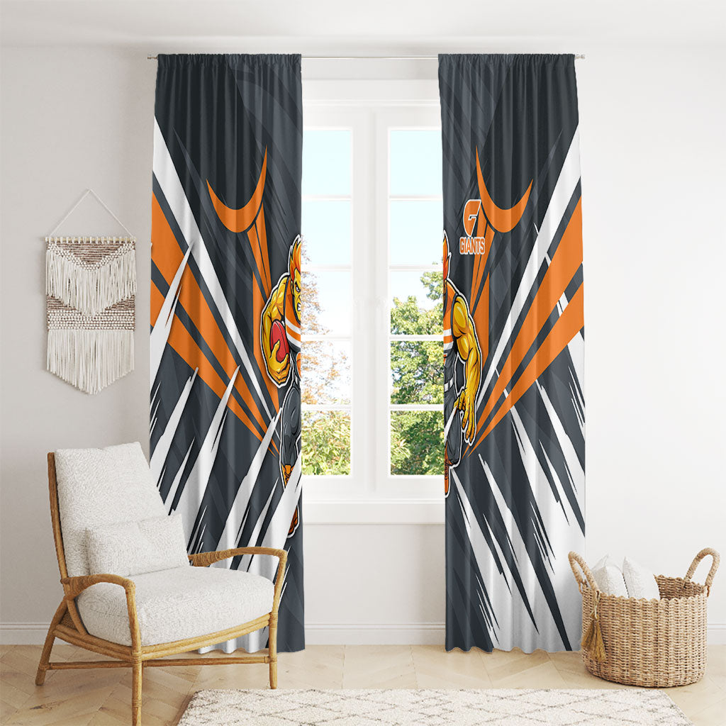 Greater Western Sydney Giants Australian Football Window Curtain Powerful Muscle Mascot With Geometric Sunburst Motion Art