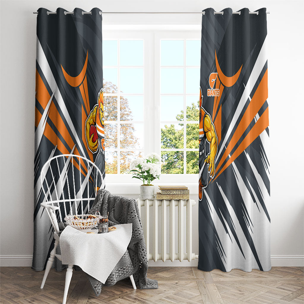Greater Western Sydney Giants Australian Football Window Curtain Powerful Muscle Mascot With Geometric Sunburst Motion Art