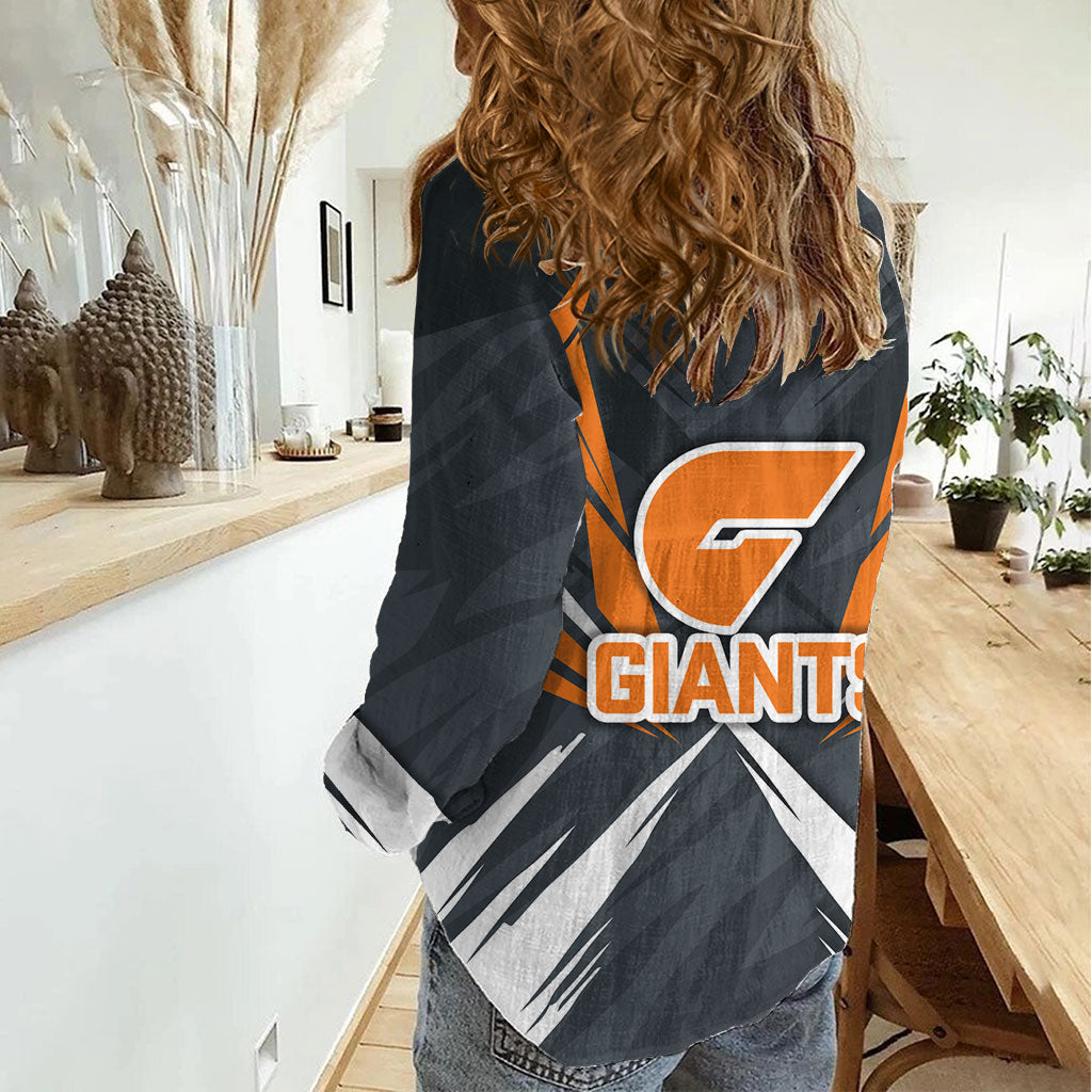 Greater Western Sydney Giants Australian Football Women Casual Shirt Powerful Muscle Mascot With Geometric Sunburst Motion Art