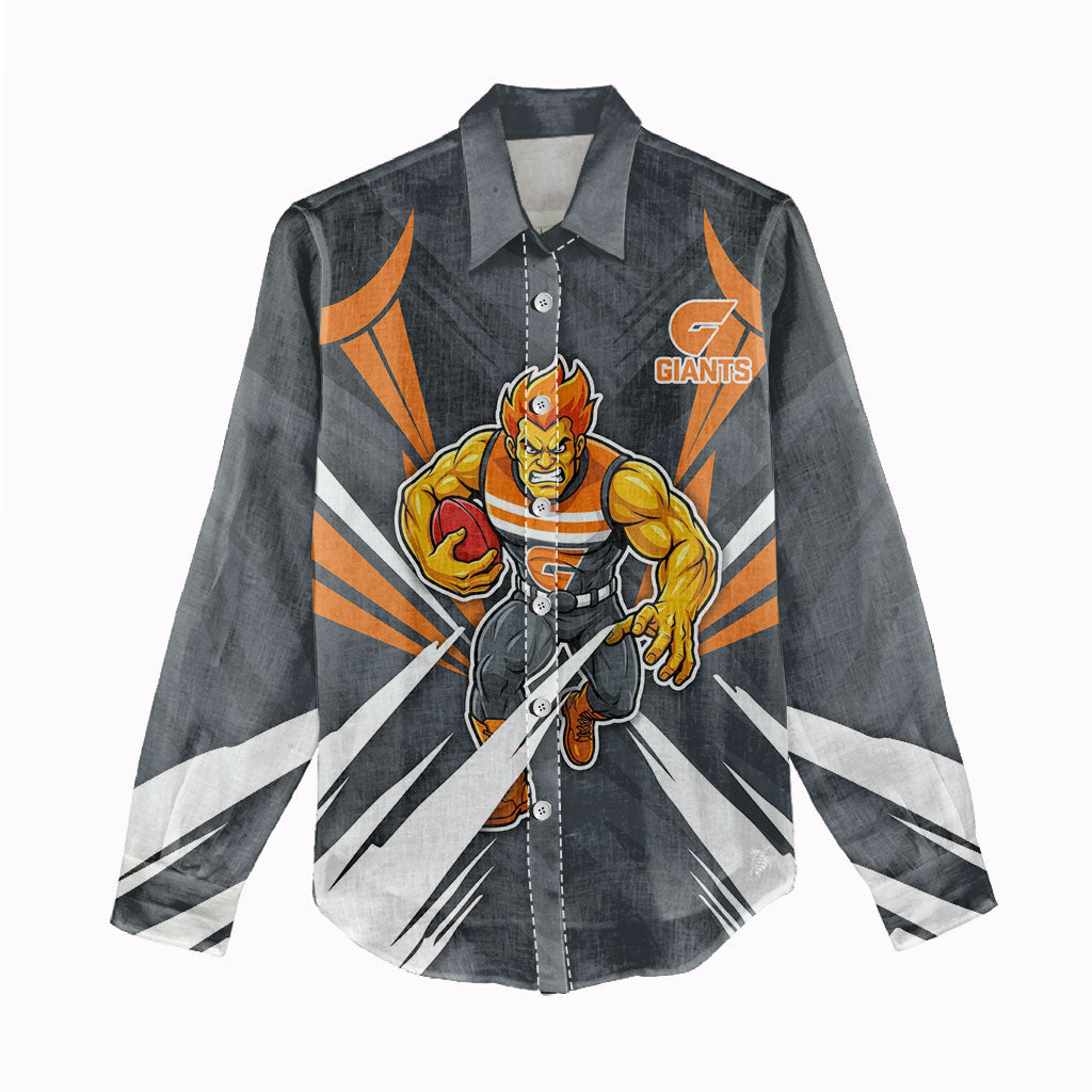 Greater Western Sydney Giants Australian Football Women Casual Shirt Powerful Muscle Mascot With Geometric Sunburst Motion Art