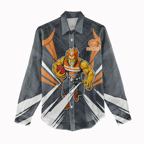 Greater Western Sydney Giants Australian Football Women Casual Shirt Powerful Muscle Mascot With Geometric Sunburst Motion Art