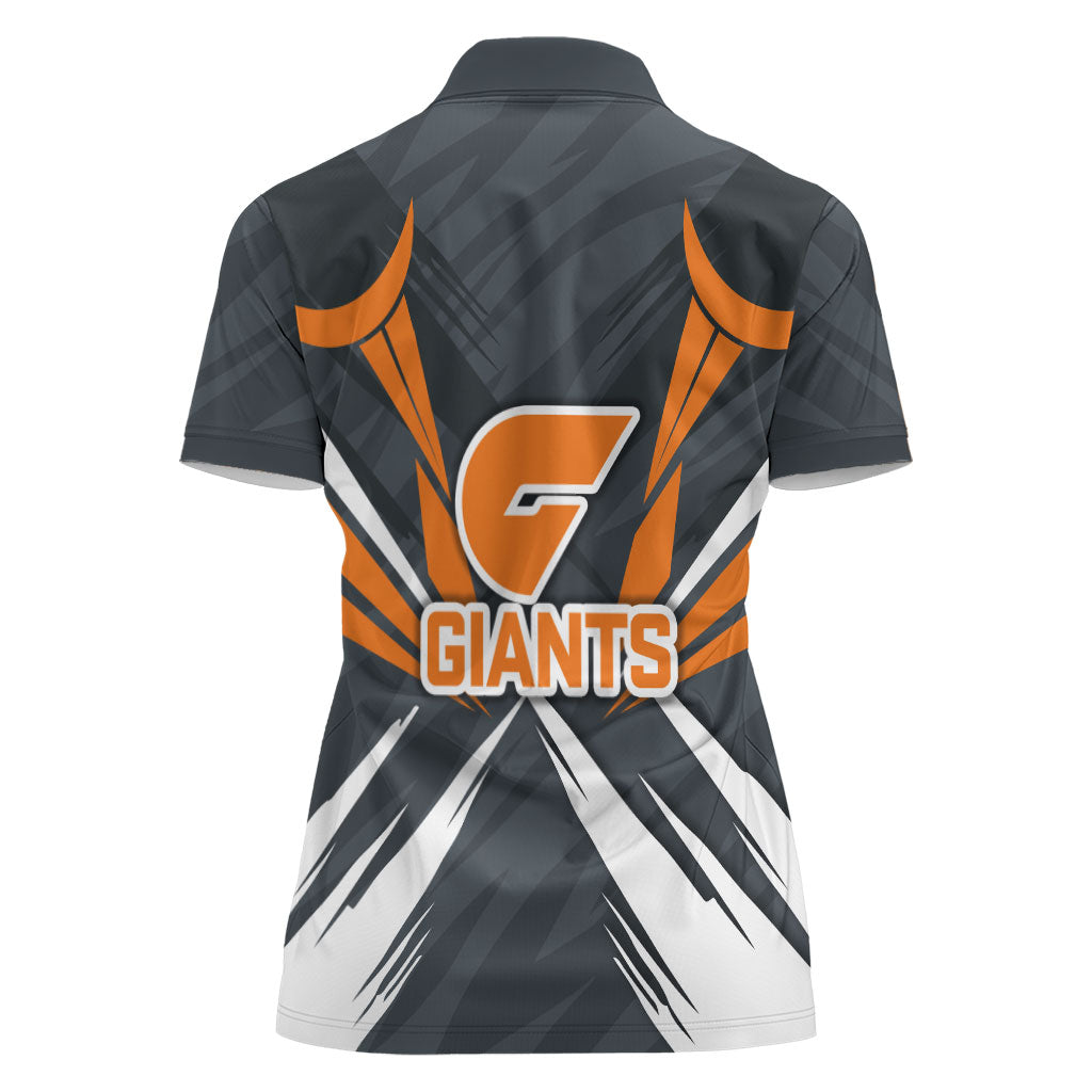 Greater Western Sydney Giants Australian Football Women Polo Shirt Powerful Muscle Mascot With Geometric Sunburst Motion Art