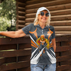 Greater Western Sydney Giants Australian Football Women Polo Shirt Powerful Muscle Mascot With Geometric Sunburst Motion Art