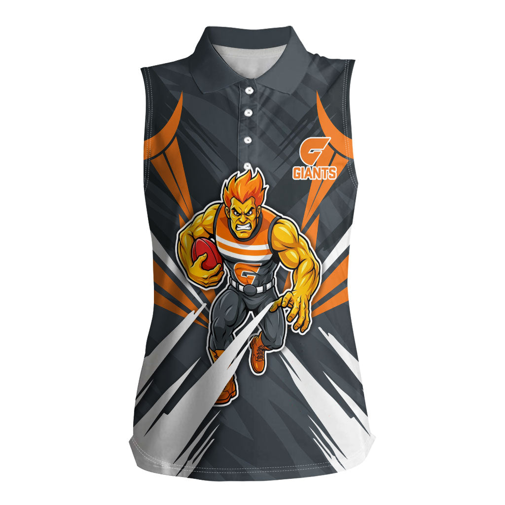 Greater Western Sydney Giants Australian Football Women Sleeveless Polo Shirt Powerful Muscle Mascot With Geometric Sunburst Motion Art