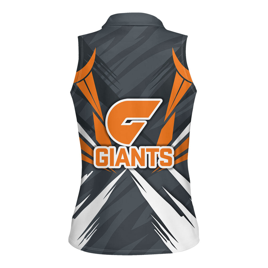 Greater Western Sydney Giants Australian Football Women Sleeveless Polo Shirt Powerful Muscle Mascot With Geometric Sunburst Motion Art