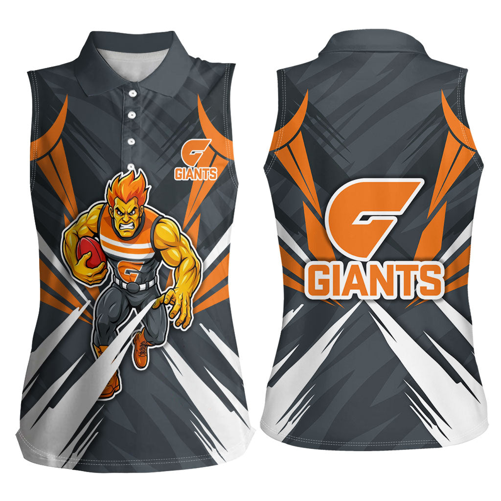 Greater Western Sydney Giants Australian Football Women Sleeveless Polo Shirt Powerful Muscle Mascot With Geometric Sunburst Motion Art