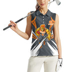 Greater Western Sydney Giants Australian Football Women Sleeveless Polo Shirt Powerful Muscle Mascot With Geometric Sunburst Motion Art