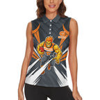 Greater Western Sydney Giants Australian Football Women Sleeveless Polo Shirt Powerful Muscle Mascot With Geometric Sunburst Motion Art