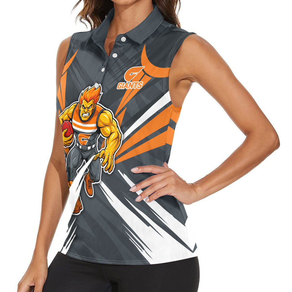 Greater Western Sydney Giants Australian Football Women Sleeveless Polo Shirt Powerful Muscle Mascot With Geometric Sunburst Motion Art