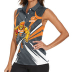 Greater Western Sydney Giants Australian Football Women Sleeveless Polo Shirt Powerful Muscle Mascot With Geometric Sunburst Motion Art