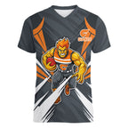 Greater Western Sydney Giants Australian Football Women V-Neck T-Shirt Powerful Muscle Mascot With Geometric Sunburst Motion Art