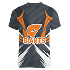 Greater Western Sydney Giants Australian Football Women V-Neck T-Shirt Powerful Muscle Mascot With Geometric Sunburst Motion Art
