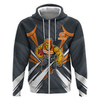 Greater Western Sydney Giants Australian Football Zip Hoodie Powerful Muscle Mascot With Geometric Sunburst Motion Art