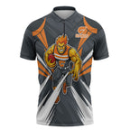 Greater Western Sydney Giants Australian Football Zipper Polo Shirt Powerful Muscle Mascot With Geometric Sunburst Motion Art