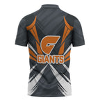 Greater Western Sydney Giants Australian Football Zipper Polo Shirt Powerful Muscle Mascot With Geometric Sunburst Motion Art