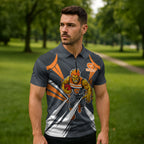 Greater Western Sydney Giants Australian Football Zipper Polo Shirt Powerful Muscle Mascot With Geometric Sunburst Motion Art