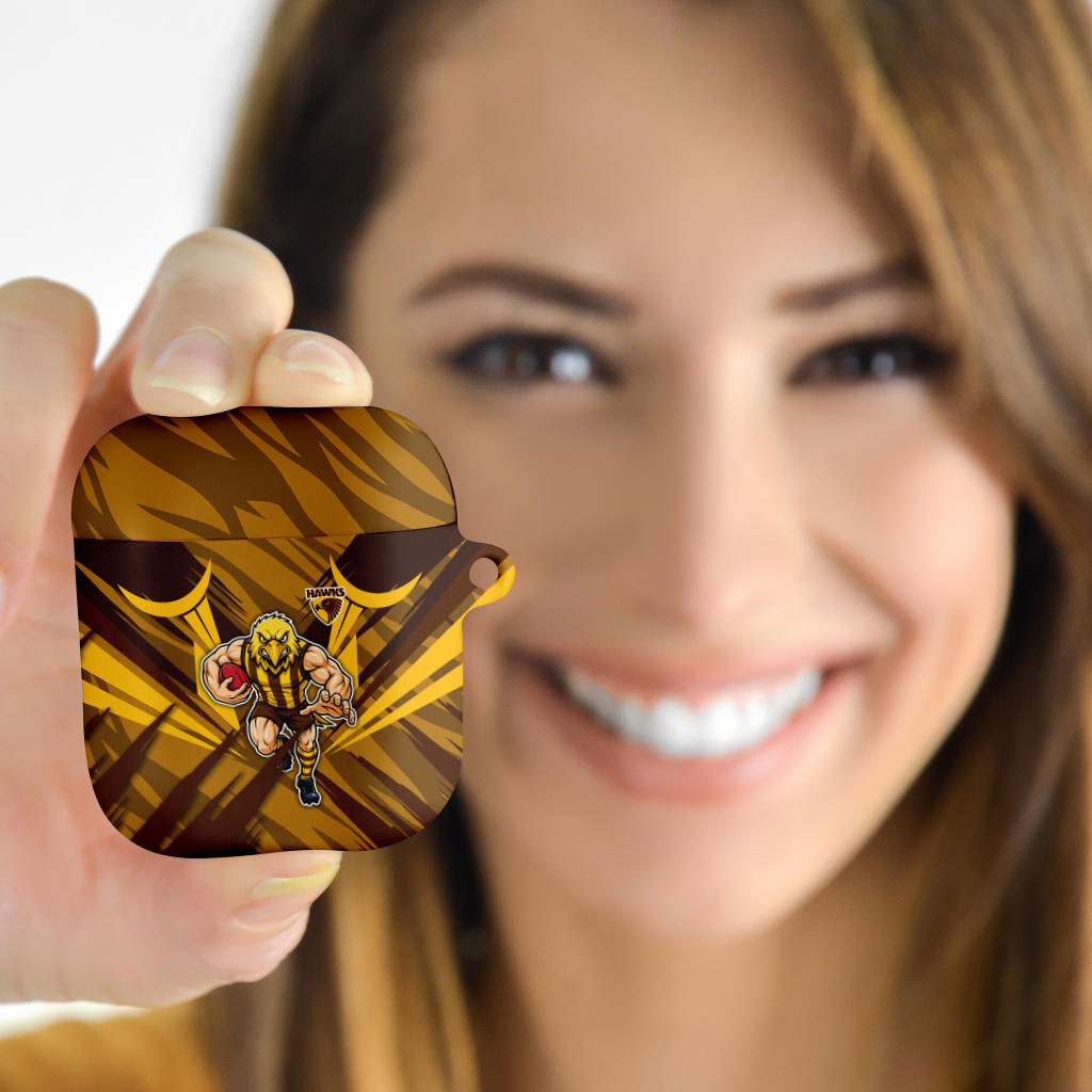 Hawthorn Hawks Australian Football AirPods Case Fierce Bird Mascot - Bold Team Colors