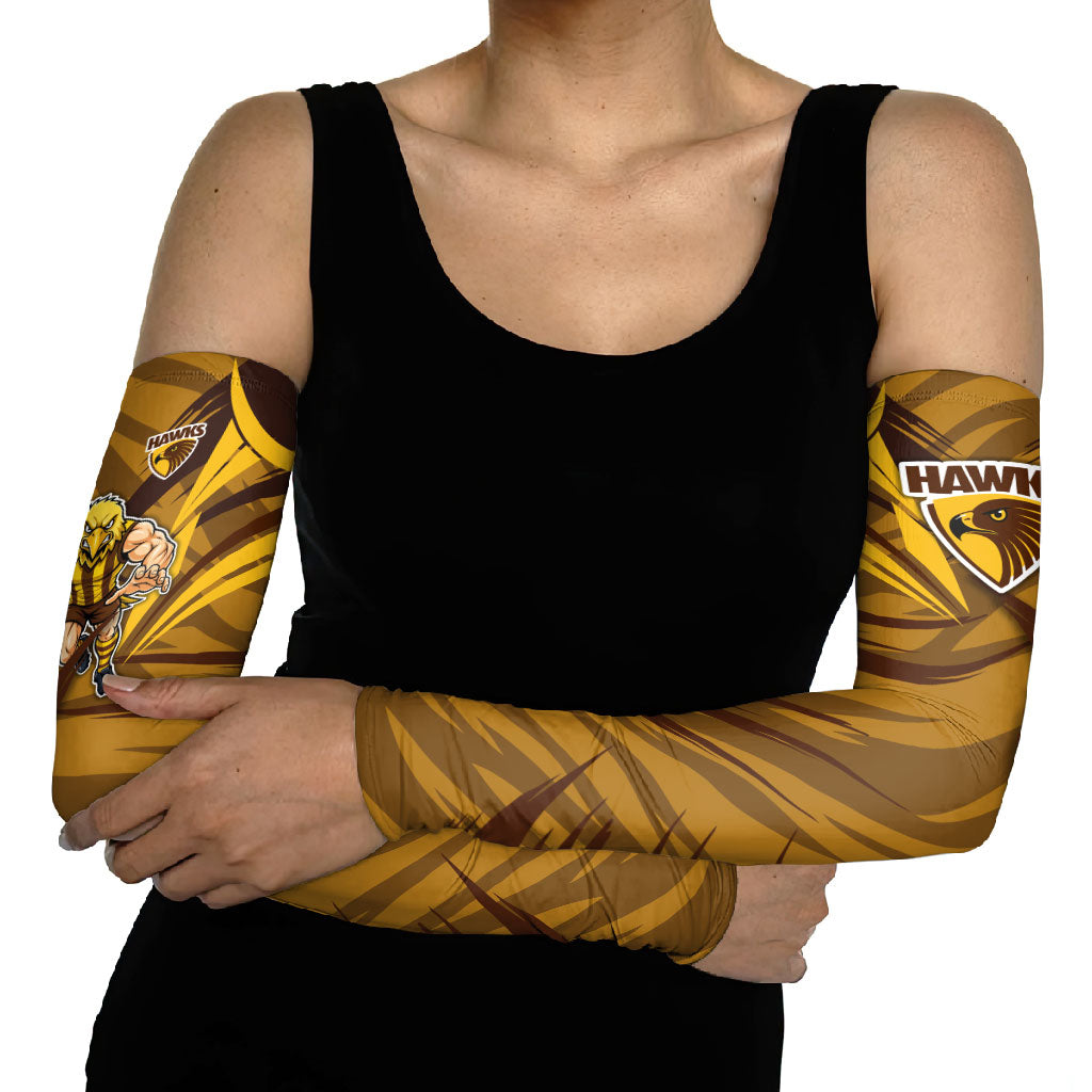 Hawthorn Hawks Australian Football Arm Sleeves Fierce Bird Mascot - Bold Team Colors
