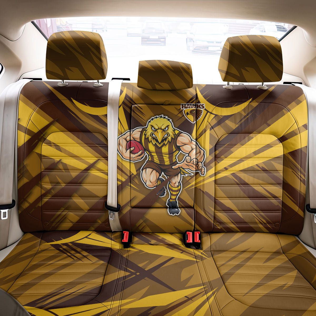 Hawthorn Hawks Australian Football Back Car Seat Cover Fierce Bird Mascot - Bold Team Colors