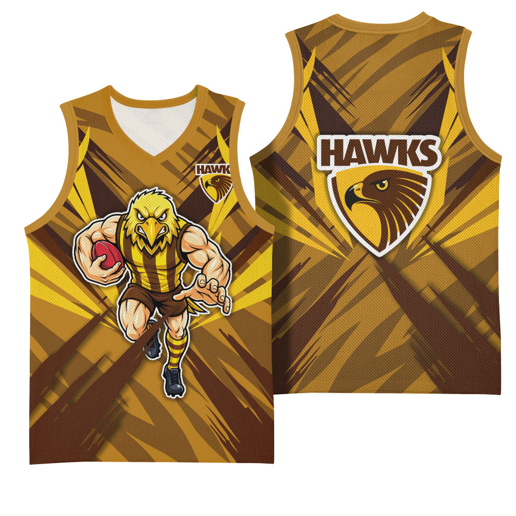 Hawthorn Hawks Australian Football Basketball Jersey Fierce Bird Mascot - Bold Team Colors
