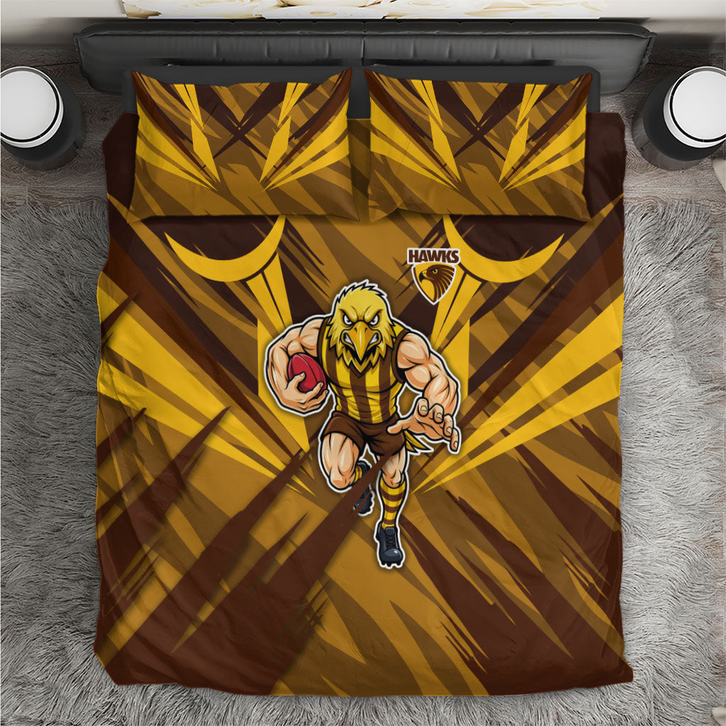 Hawthorn Hawks Australian Football Bedding Set Fierce Bird Mascot - Bold Team Colors