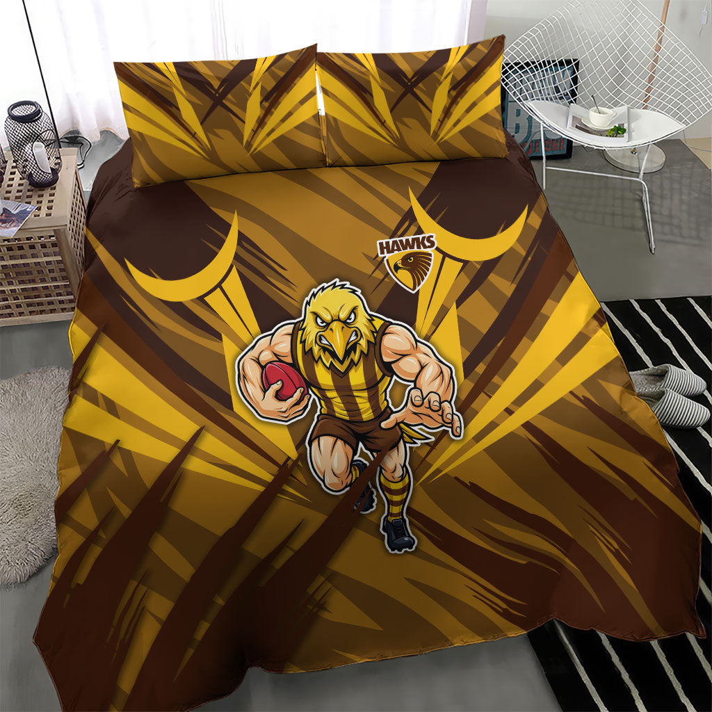 Hawthorn Hawks Australian Football Bedding Set Fierce Bird Mascot - Bold Team Colors