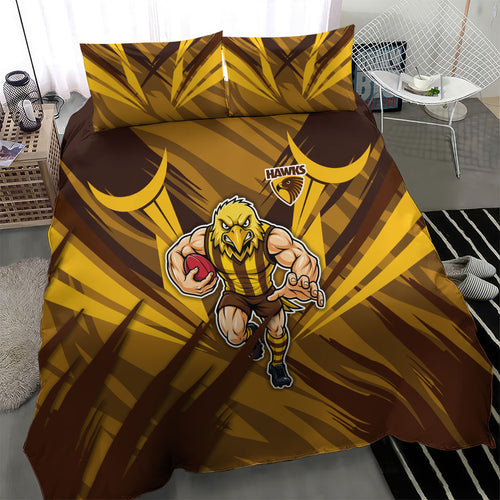 Hawthorn Hawks Australian Football Bedding Set Fierce Bird Mascot - Bold Team Colors