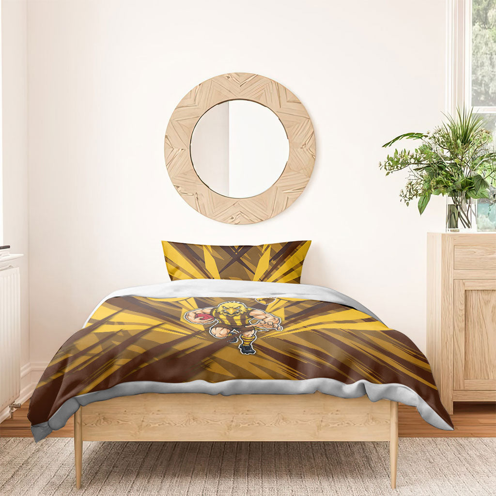 Hawthorn Hawks Australian Football Bedding Set Fierce Bird Mascot - Bold Team Colors