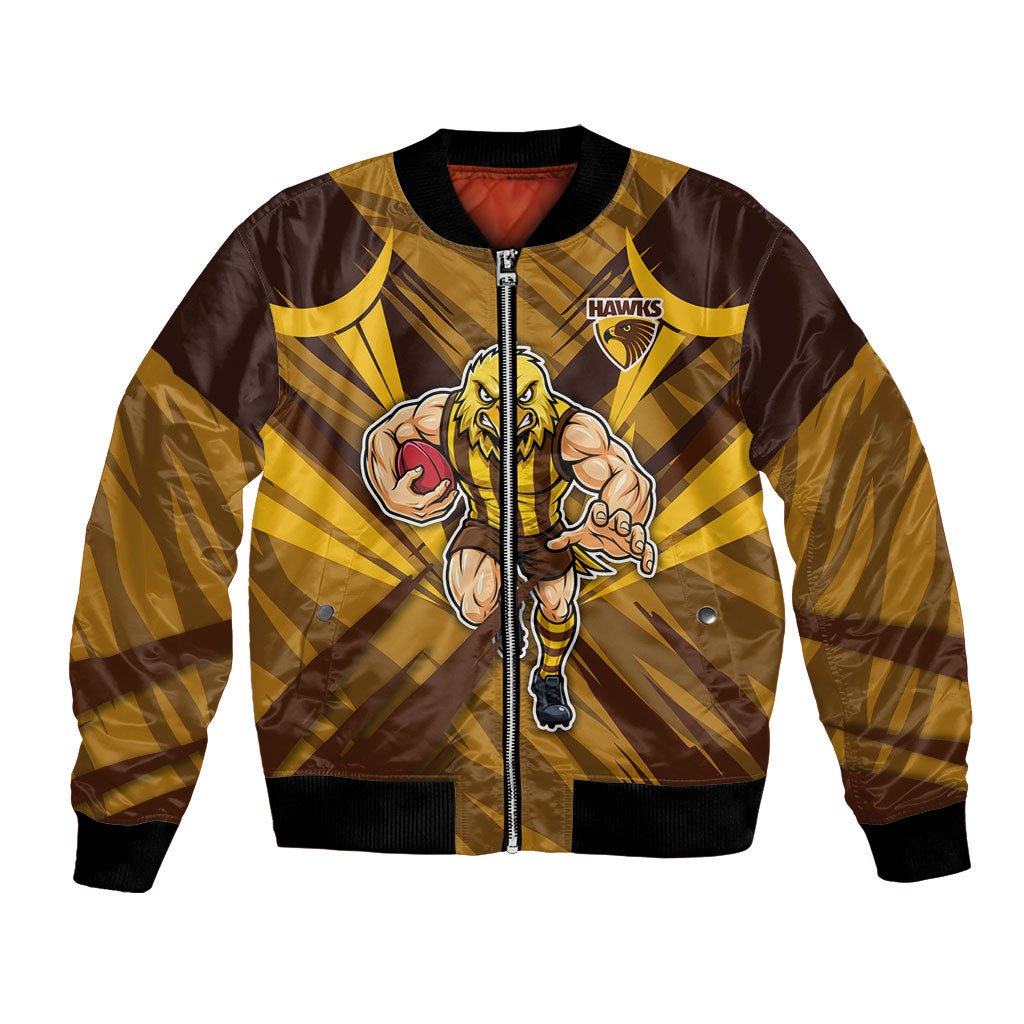 Hawthorn Hawks Australian Football Bomber Jacket Fierce Bird Mascot - Bold Team Colors