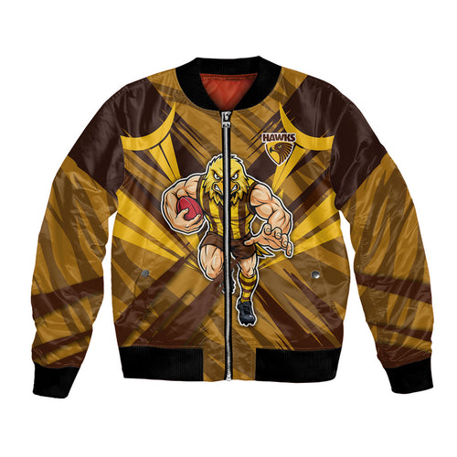 Hawthorn Hawks Australian Football Bomber Jacket Fierce Bird Mascot - Bold Team Colors