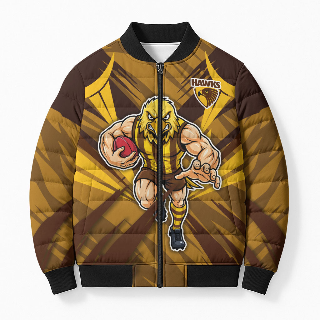 Hawthorn Hawks Australian Football Bomber Puffer Jacket Fierce Bird Mascot - Bold Team Colors