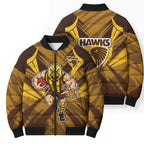 Hawthorn Hawks Australian Football Bomber Puffer Jacket Fierce Bird Mascot - Bold Team Colors