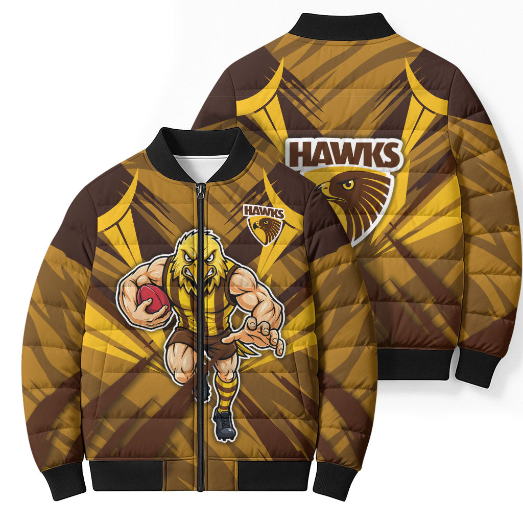 Hawthorn Hawks Australian Football Bomber Puffer Jacket Fierce Bird Mascot - Bold Team Colors