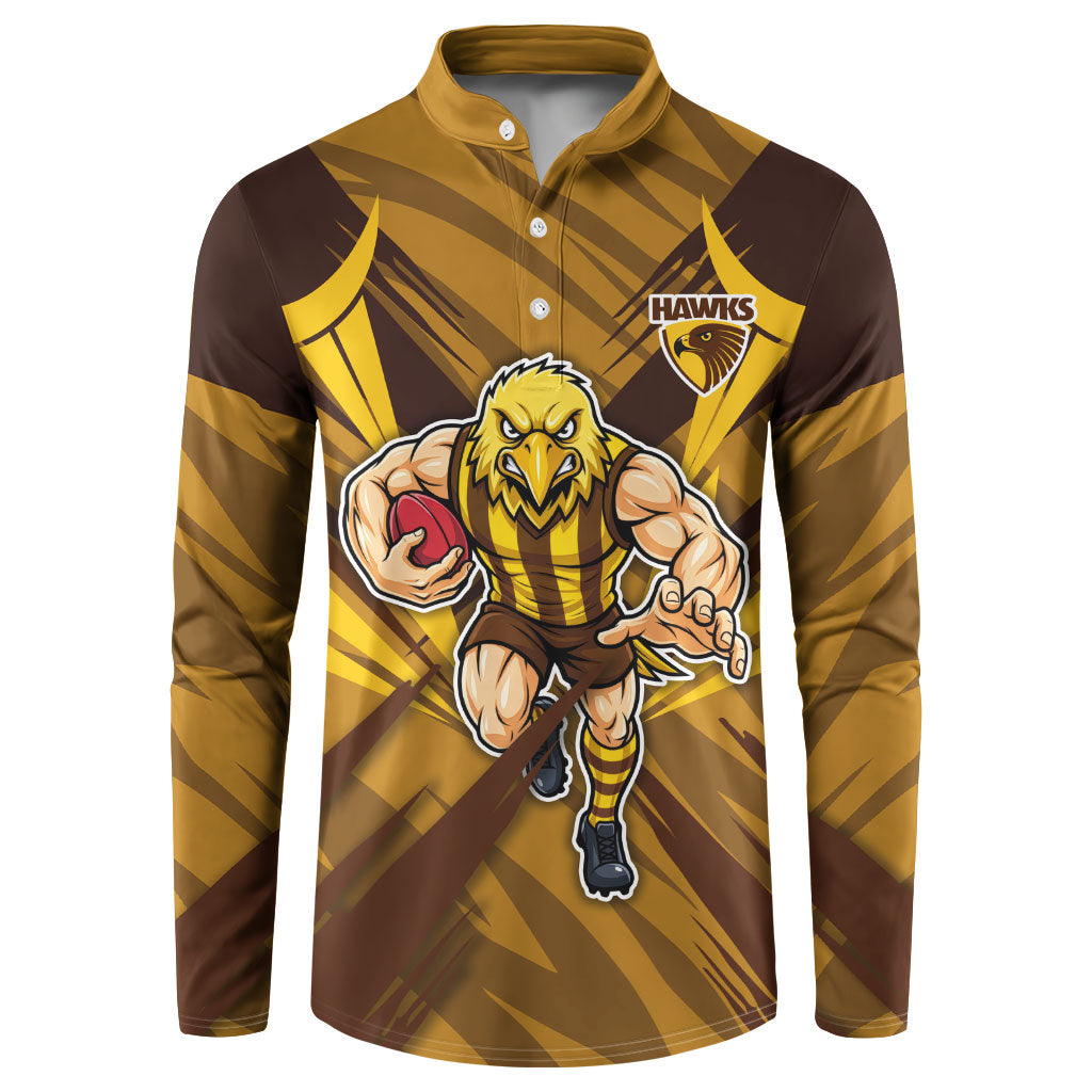 Hawthorn Hawks Australian Football Button Sweatshirt Fierce Bird Mascot - Bold Team Colors