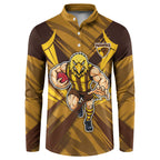 Hawthorn Hawks Australian Football Button Sweatshirt Fierce Bird Mascot - Bold Team Colors