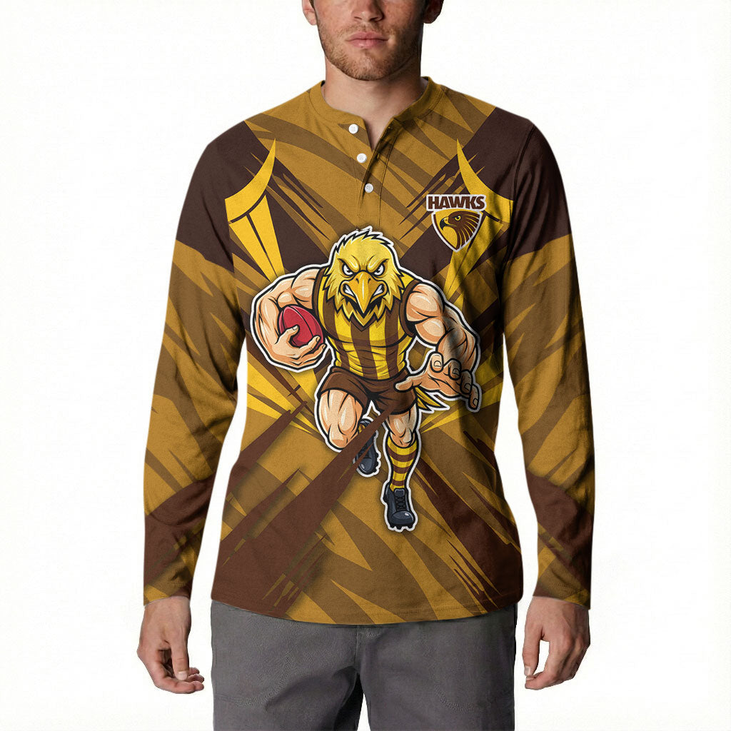 Hawthorn Hawks Australian Football Button Sweatshirt Fierce Bird Mascot - Bold Team Colors