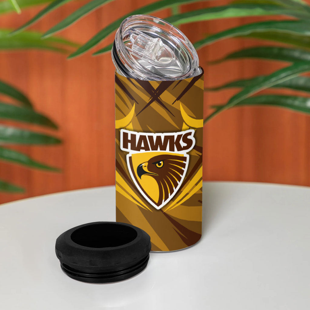 Hawthorn Hawks Australian Football 4 in 1 Can Cooler Tumbler Fierce Bird Mascot - Bold Team Colors