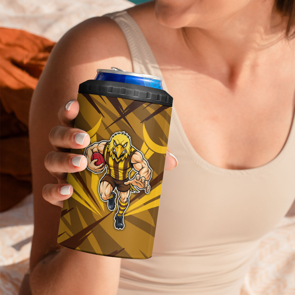 Hawthorn Hawks Australian Football 4 in 1 Can Cooler Tumbler Fierce Bird Mascot - Bold Team Colors