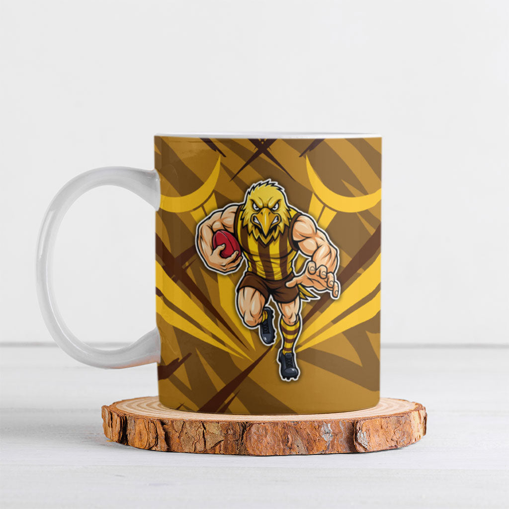 Hawthorn Hawks Australian Football Ceramic Mug Fierce Bird Mascot - Bold Team Colors