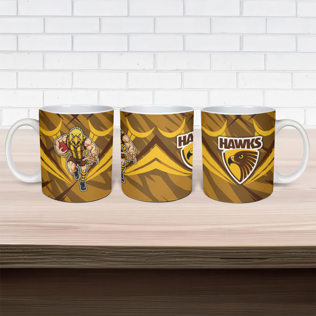Hawthorn Hawks Australian Football Ceramic Mug Fierce Bird Mascot - Bold Team Colors