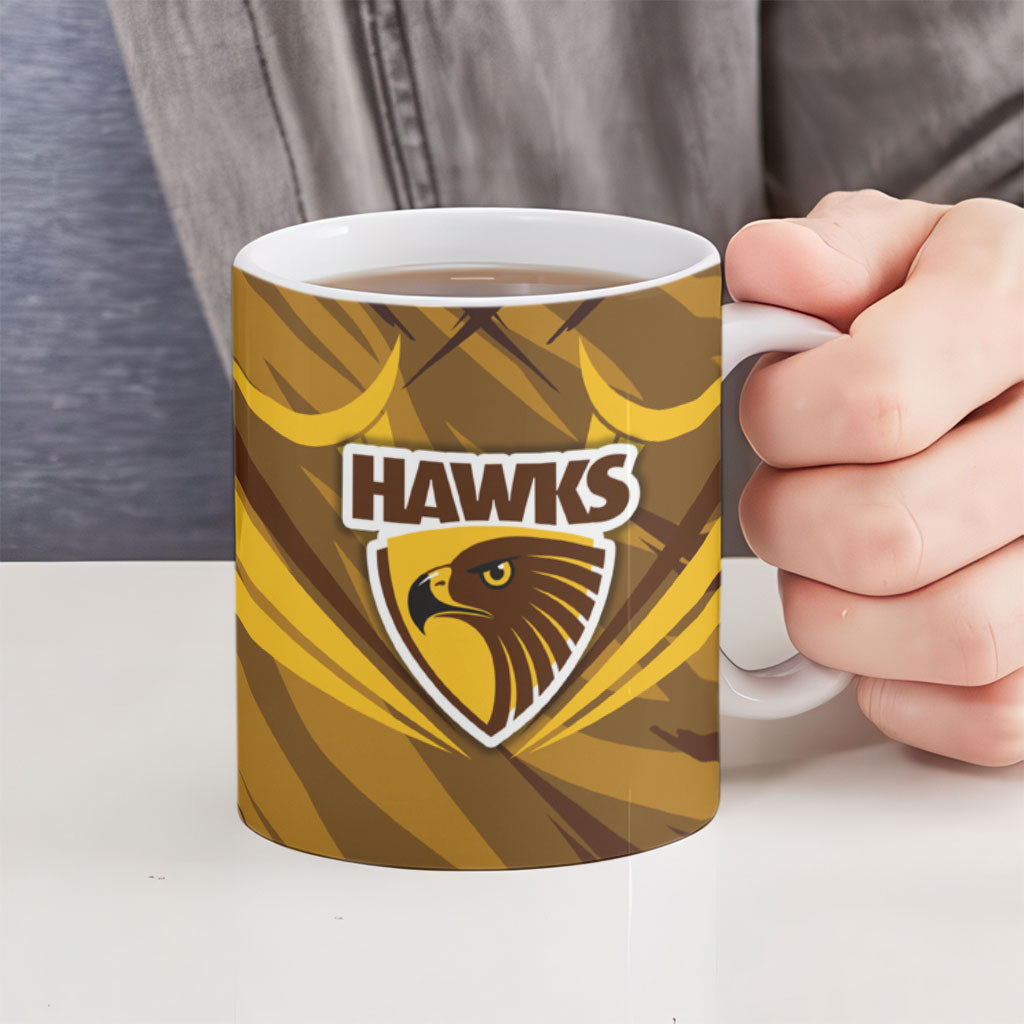 Hawthorn Hawks Australian Football Ceramic Mug Fierce Bird Mascot - Bold Team Colors