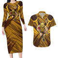 Hawthorn Hawks Australian Football Couples Matching Long Sleeve Bodycon Dress and Hawaiian Shirt Fierce Bird Mascot - Bold Team Colors