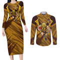 Hawthorn Hawks Australian Football Couples Matching Long Sleeve Bodycon Dress and Long Sleeve Button Shirt Fierce Bird Mascot - Bold Team Colors